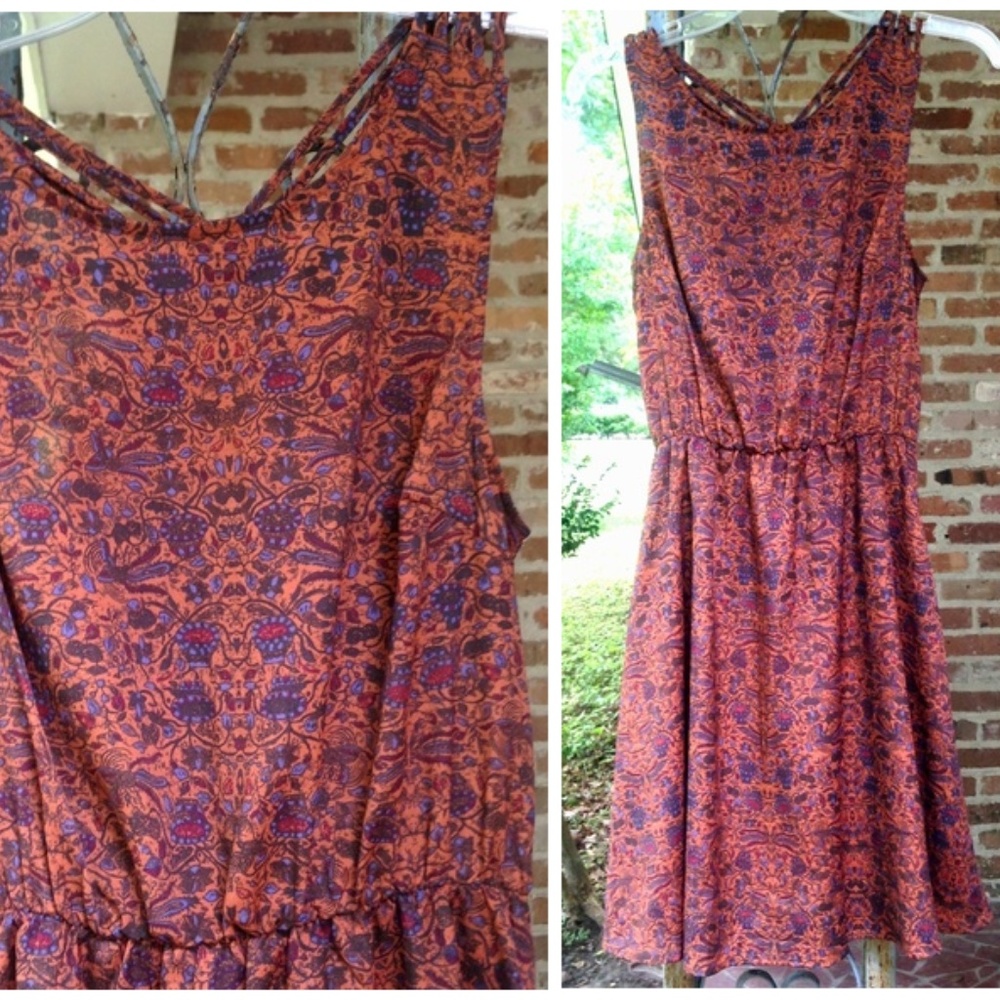 Everly Rust Print Strappy Mini Summer Dress Small